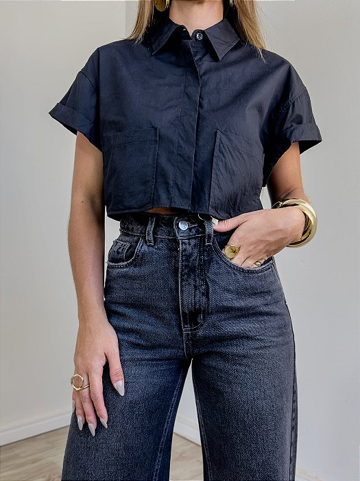 Camisa Cropped Matilde Preta