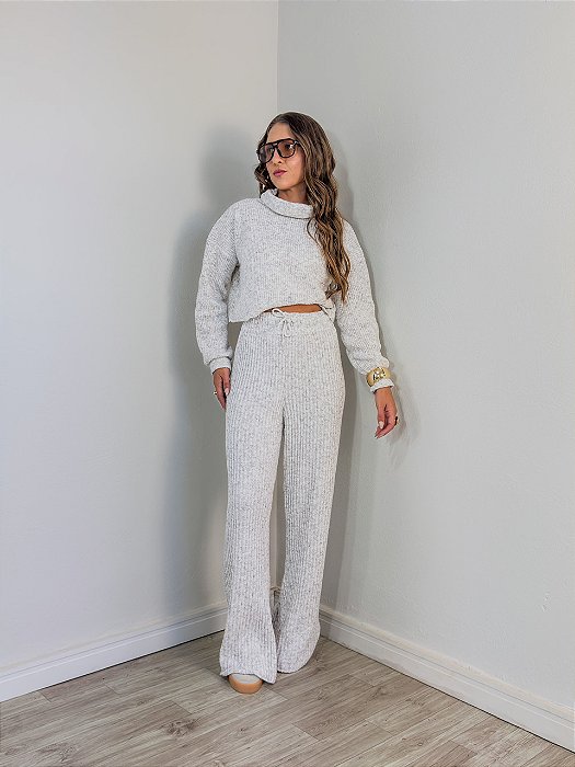 Conjunto Tricô Mousse Calça Off