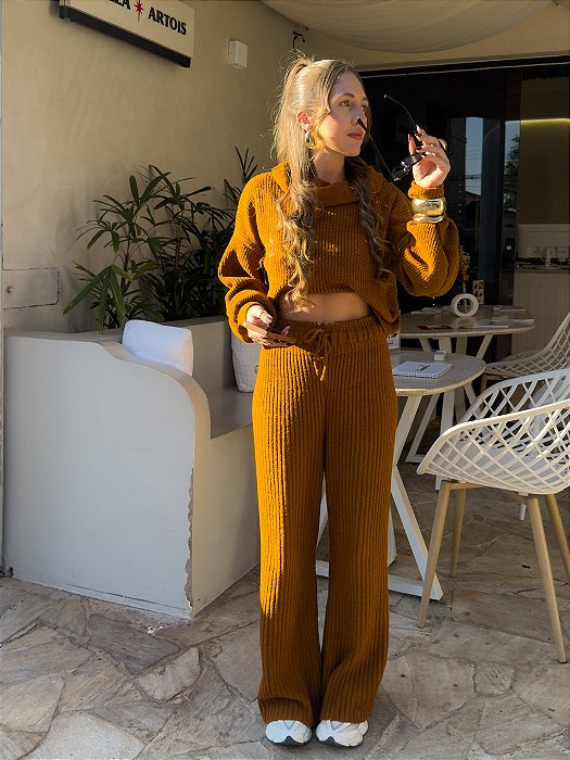 Conjunto Trico Mousse Calça Caramelo