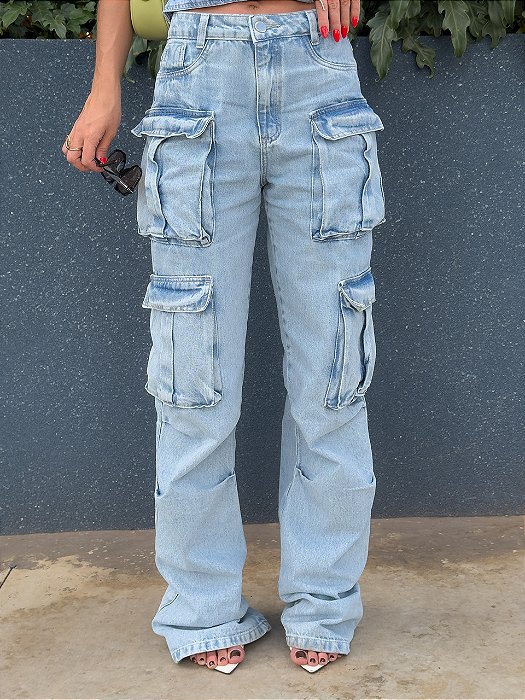 Calça Cargo Jeans Lirio Clara