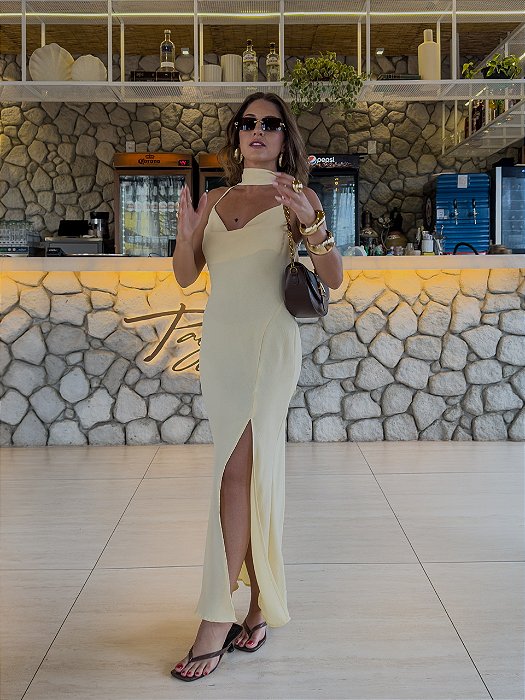 Slip dress midi alvore amarelo