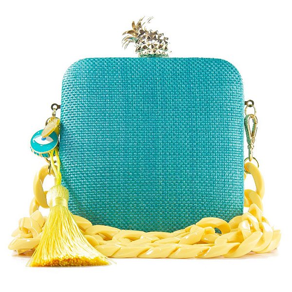 Bolsa De Mão Clutch Azul e Amarelo Festa Casamento Formatura