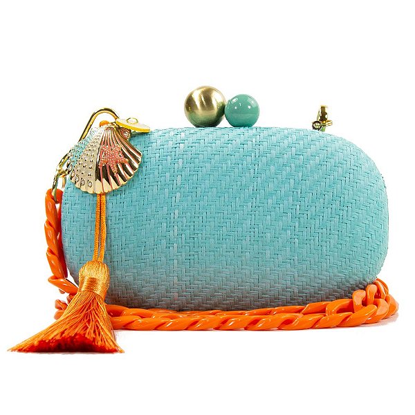 Bolsa De Mão Clutch Casamento Festa Formatura Azul e Laranja