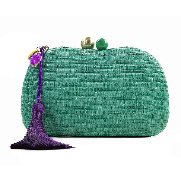 Bolsa De Mão Clutch Festa Casamento Formatura Verde e Tassel Roxo - Lehá