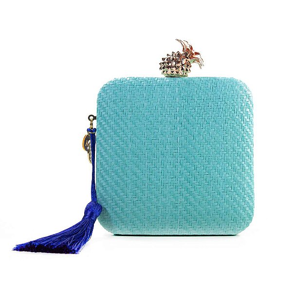 Bolsa De Mão Clutch Festa Casamento Formatura Verde Turquesa e Olho Grego Azul