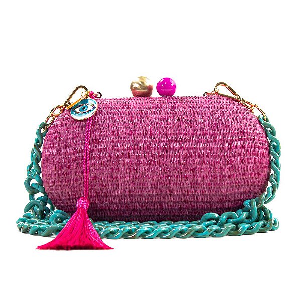 Bolsa De Mão Clutch Festa Casamento Formatura Pink Corrente Turquesa