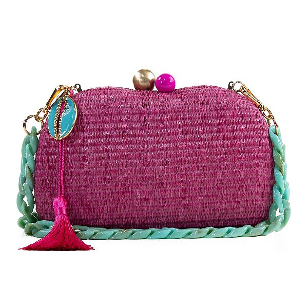 Bolsa de Mão Clutch Festa Casamento Formatura Pink e corrente Turquesa