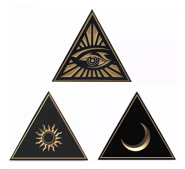 Placa Entalhada - Conjunto Tríade Maçonica: Sol, Lua E Olho