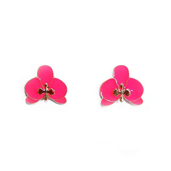 Brinco Flor Orquídea Esmaltado Pink