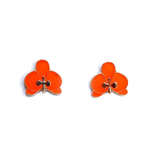 Brinco Flor Orquídea Esmaltado Coral