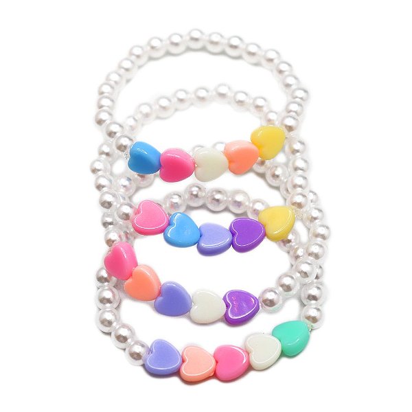 Mix Infantil Pulseiras Beads Pérolas e  Corações Color