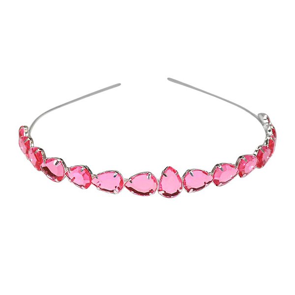 Tiara Arco em Pedraria Gota Rosa Cristal