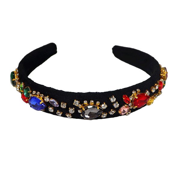 Tiara Veludo Base Larga Rainbow
