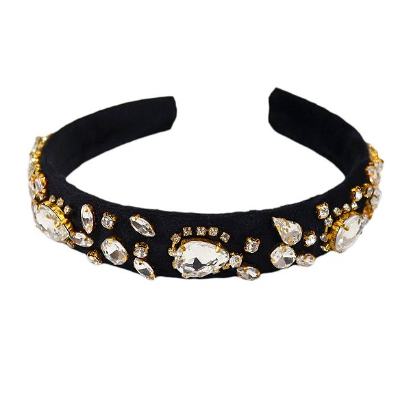 Tiara Veludo Base Larga Cristal