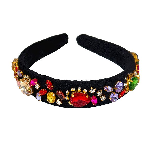 Tiara Veludo Base Larga Colorful