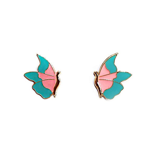 Brinco Borboleta Rosa e Azul