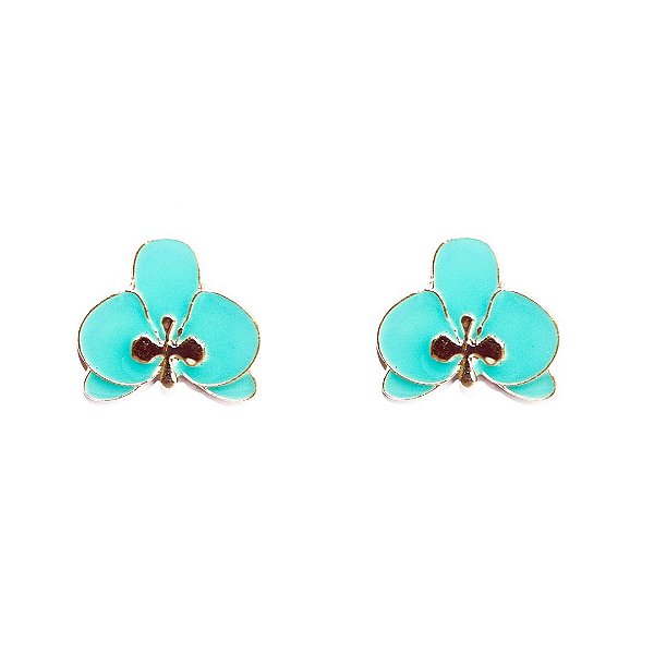Brinco Flor Orquídea Esmaltado Verde Água