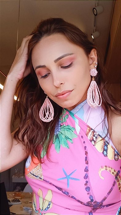 Maxi Brinco Miçangas Rosa