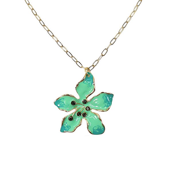 Colar Flor Esmaltado Verde