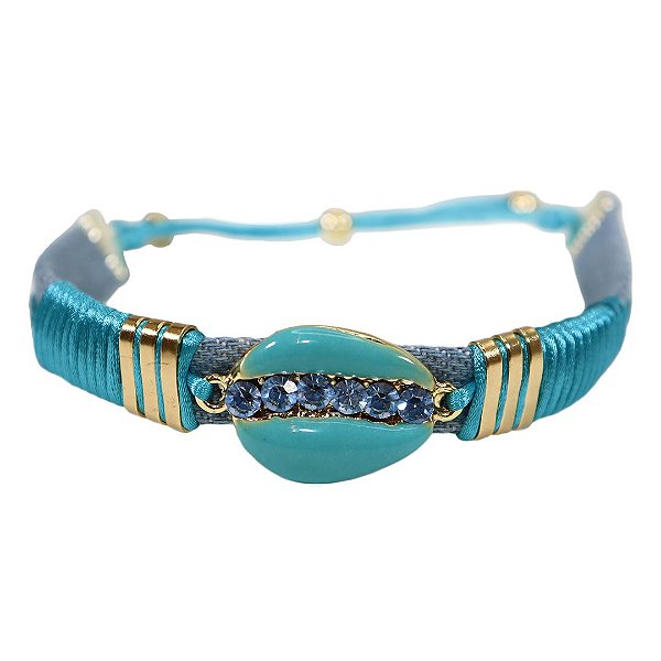 Pulseira Macramê Búzio Azul Turquesa