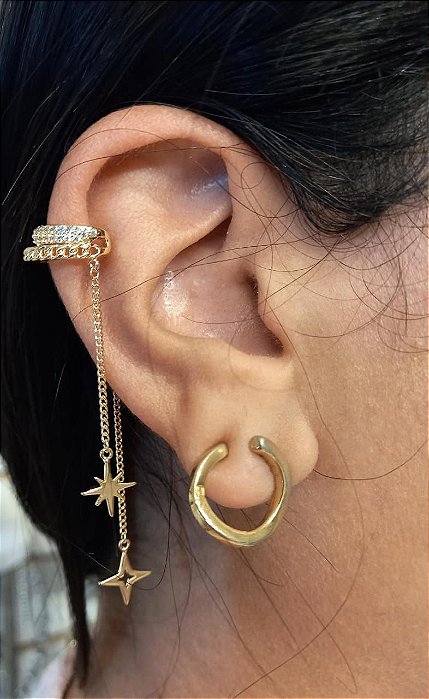 Piercing Fake Zircônias Assimétrico Dourado