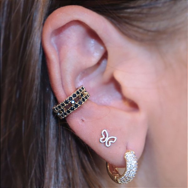 Piercing Fake Cravejado Zircônias Preta