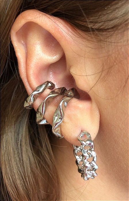 Piercing Fake Trio Martelado Ródio Branco
