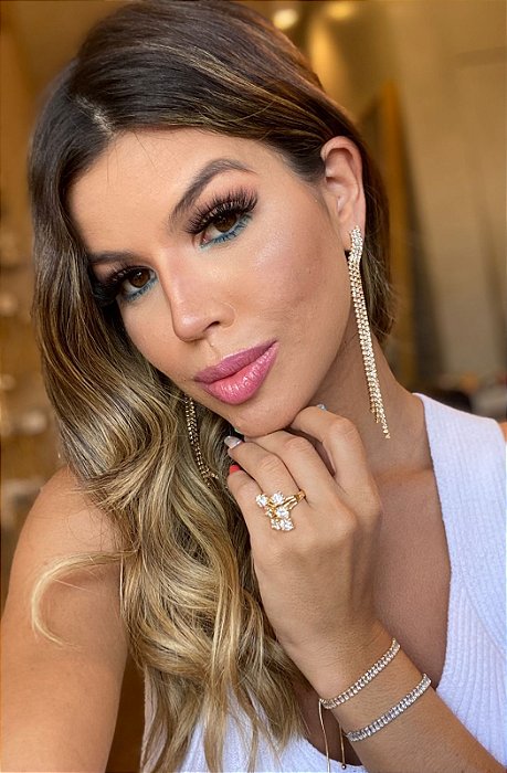 Brinco Franja Strass Dourado