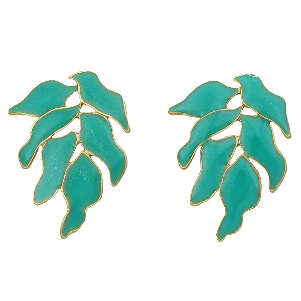 Brinco Folhas Esmaltado Azul Turquesa
