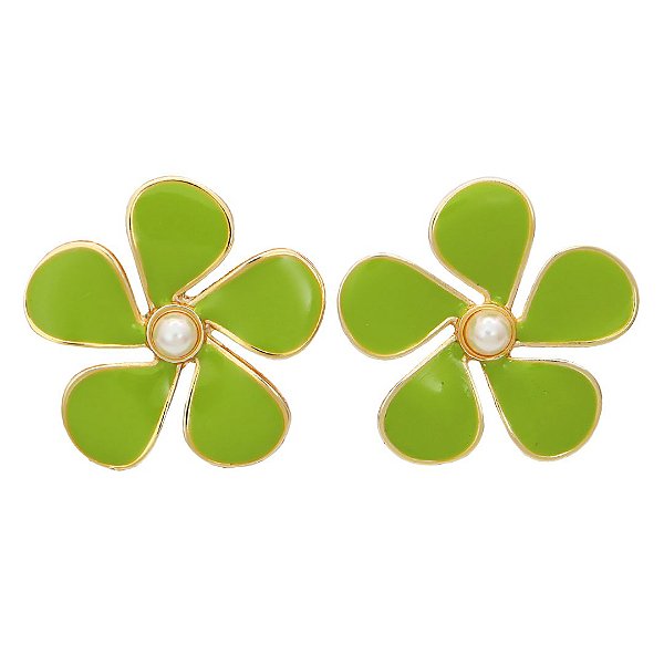 Brinco Flor Esmaltada Verde Limão