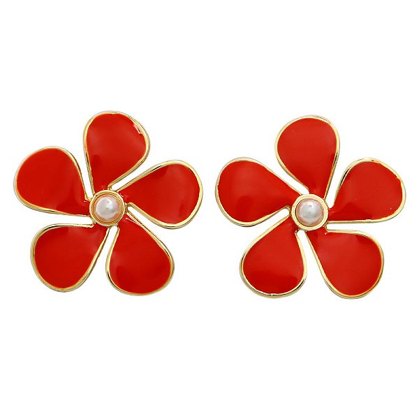 Brinco Flor Esmaltada Laranja