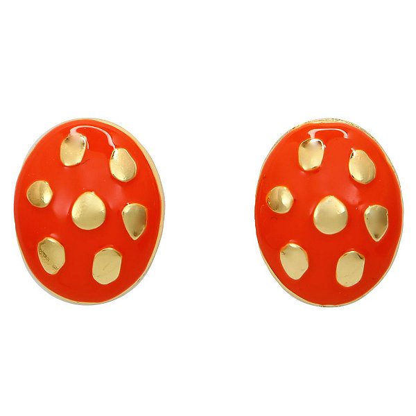 Brinco Boton Poá Esmaltado Laranja