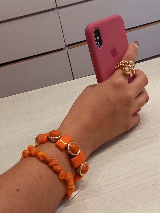 Duo Pulseiras Beads Laranja