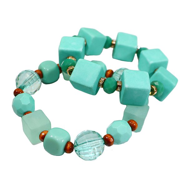 Duo Pulseiras Beads Cubos Verde Tiffany