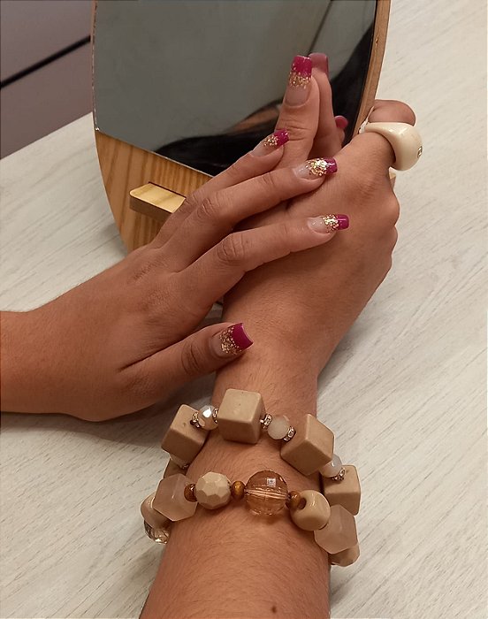 Duo Pulseiras Beads Cubos Nude