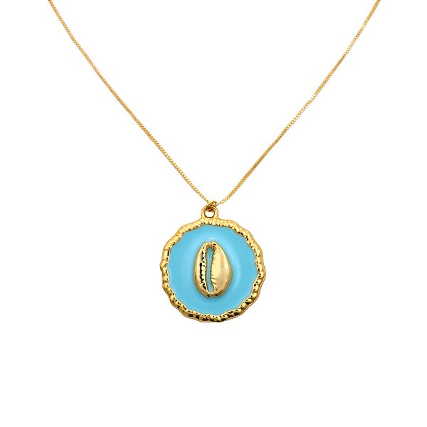Colar Búzio Esmaltado Azul Turquesa