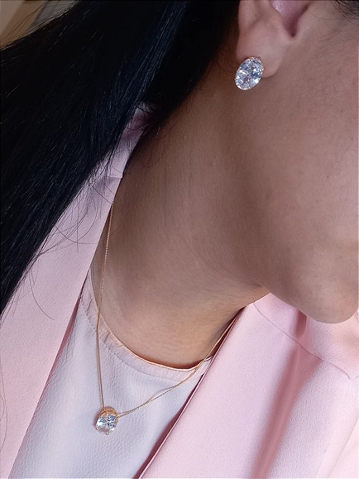 Conjunto Cristal Pedra Oval