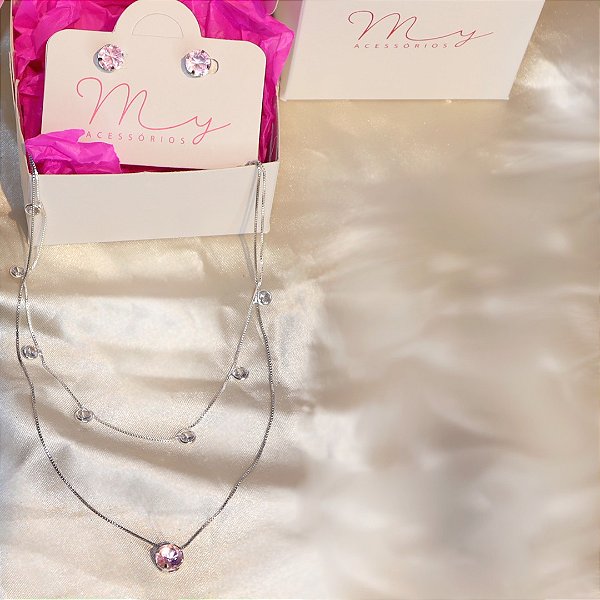 Conjunto Pedra Rosa Cristal