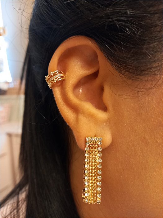 Brinco  Franja Dourado com Strass