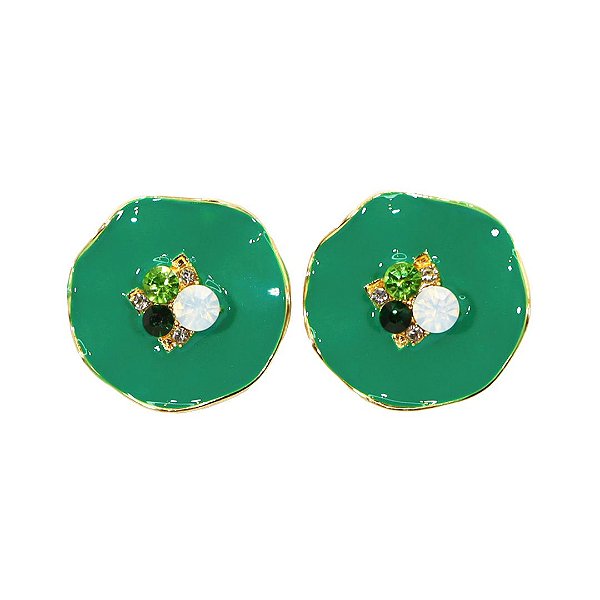 Brinco Pastilha Ondulado Esmaltado Verde