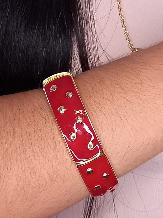Pulseira Poá Esmaltada Vermelho