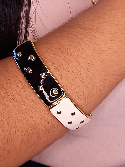 Pulseira Poá Esmaltada Black and White