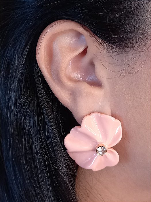 Brinco Pétala Resina Rosa