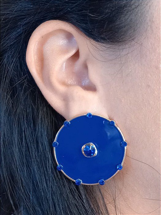 Brinco Boton Azul Marinho Strass