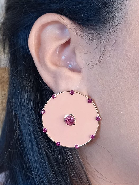 Brinco Boton Rosa Seco Strass