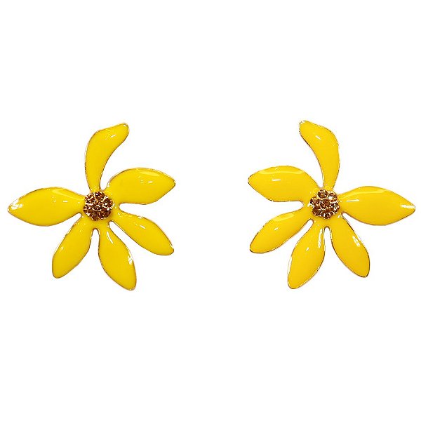 Brinco Esmaltado Flor Íris Amarelo