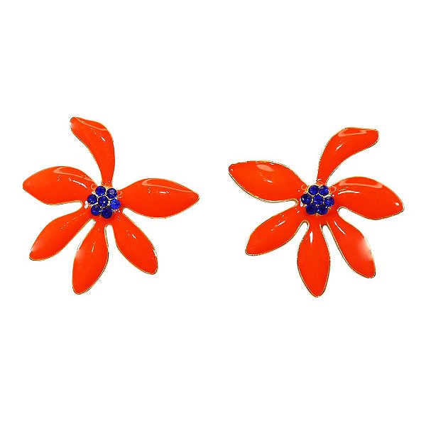 Brinco Esmaltado Flor Íris Laranja