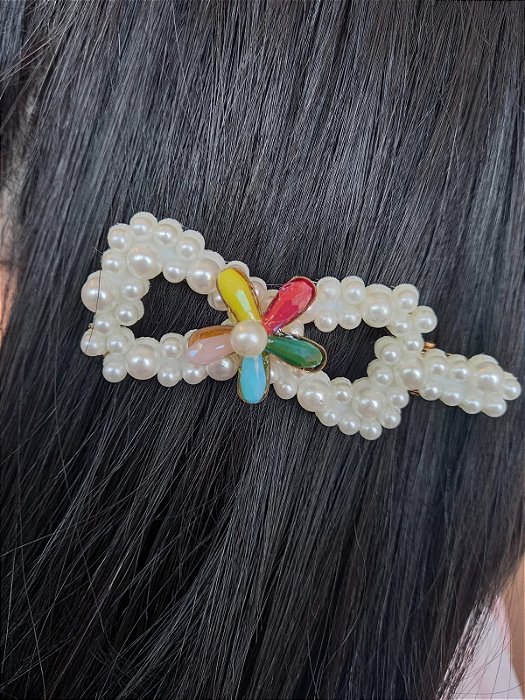 Broche Laço Pérolas