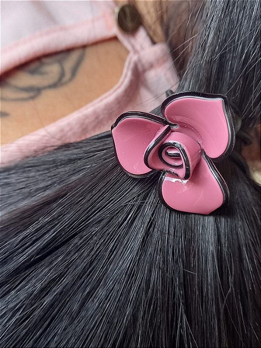 Liga Para Cabelo Flor Rosa Fechado