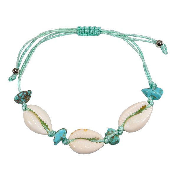 Pulseira Búzios Naturais em Macramê Azul